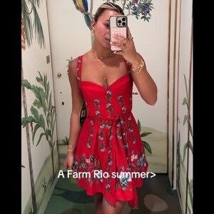 FARM Rio Red Sweet Bloom Bouquet Lenzing Ecovero Euroflax Mini Dress